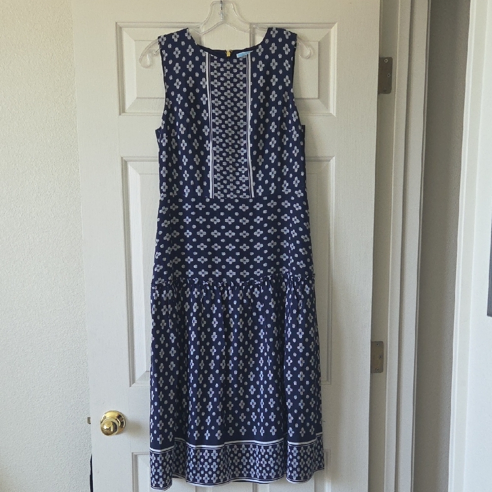 Draper James Blue and White Silk Midi Sundress